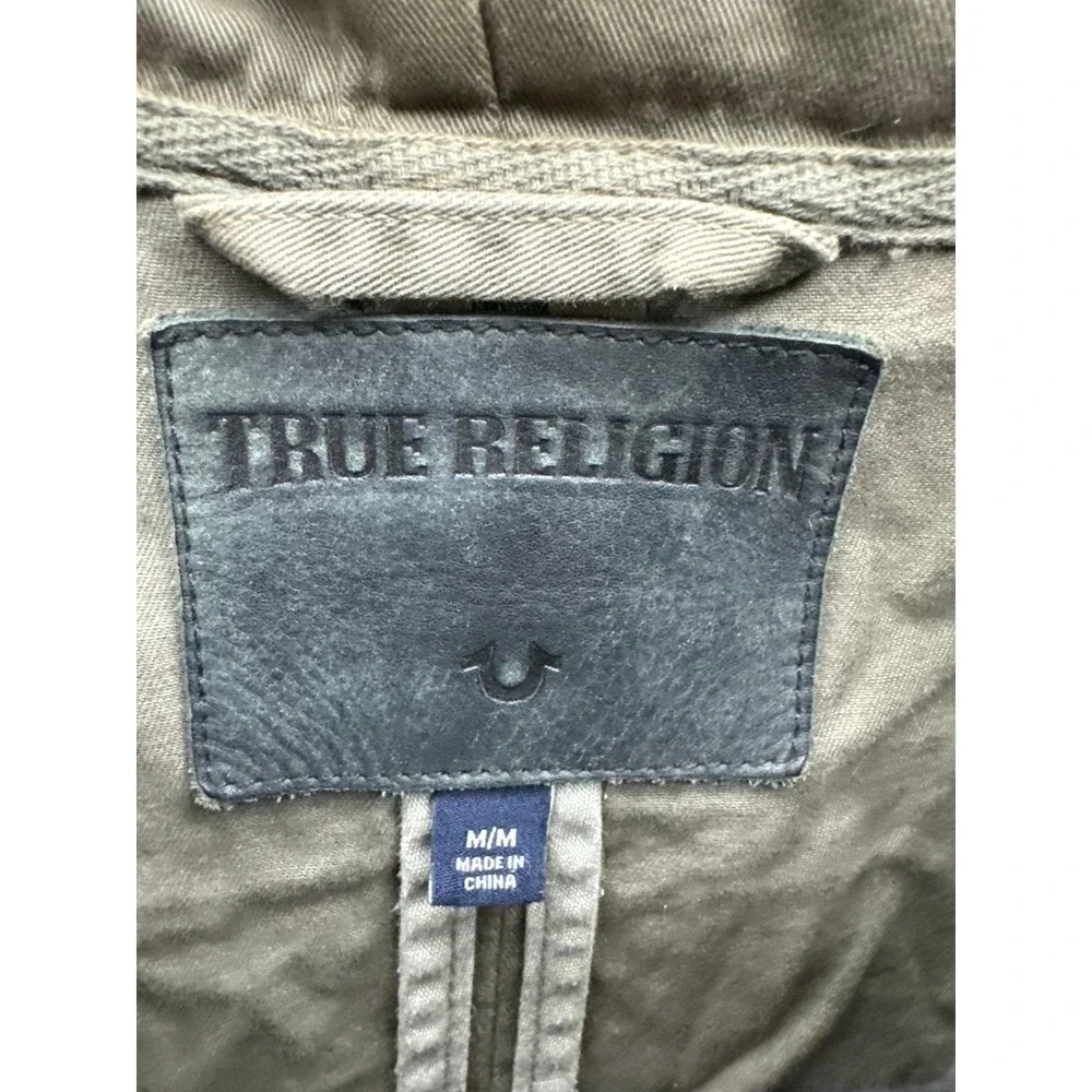 True Religion Denim Hooded Military Parka Jacket Olive Green Mens Size M